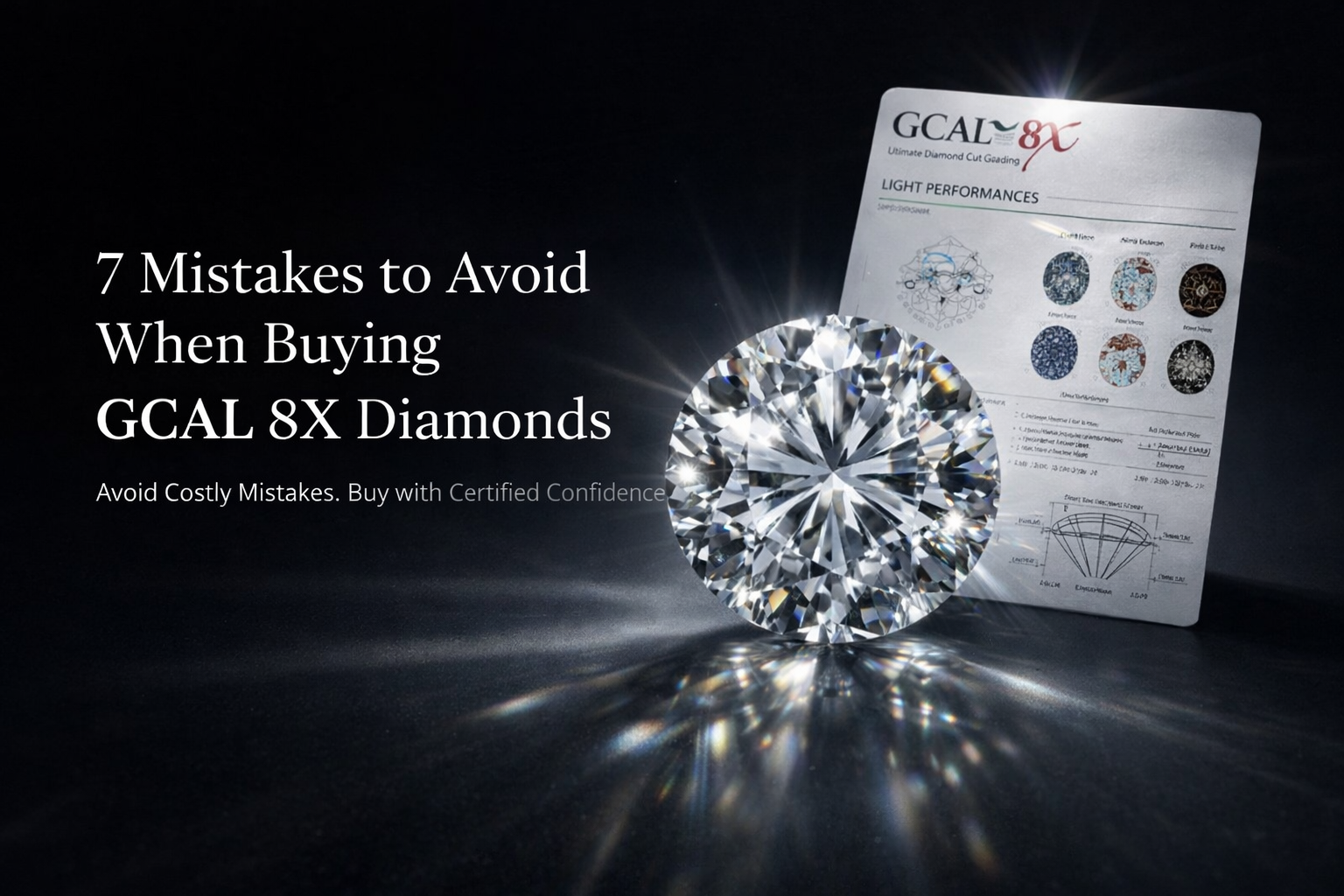 GCAL 8X certified diamond light performance report showing brilliance, fire, and scintillation